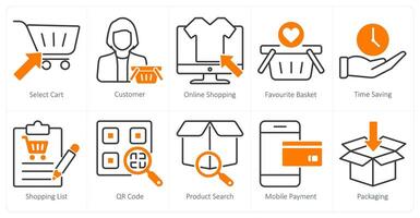 A set of 10 shopping icons as select cart, customer, online shopping vector