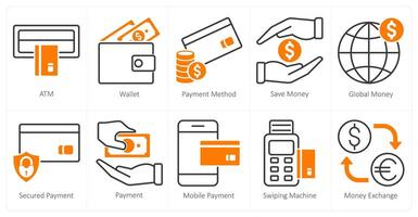 A set of 10 shopping icons as atm, wallet, payment method vector