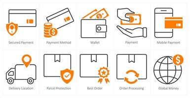 A set of 10 shopping icons as secured payment, payment method, wallet vector