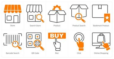 A set of 10 shopping icons as store, search store, product vector