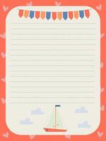 page template for records in a with a ship and cute hearts vector