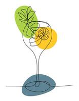 Cocktail Outline design. Continuous One line drawing of Mojito drink. Editable stroke. Line art Illustration with abstract color Shapes Isolated on White background. Alcoholic beverage in Bar vector