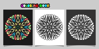 mandala shape coloring book. Isolated on white and black background. accompanied by colored contour. vector