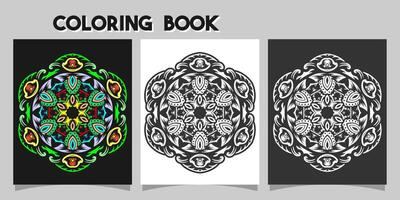 mandala shape coloring book. Isolated on white and black background. accompanied by colored contour. vector