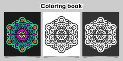 mandala shape coloring book. Isolated on white and black background. accompanied by colored contour. vector