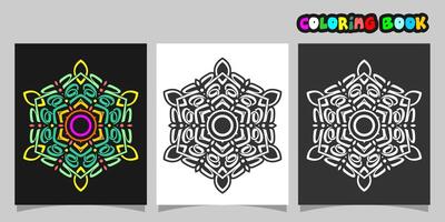 mandala shape coloring book. Isolated on white and black background. accompanied by colored contour. vector