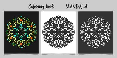 mandala shape coloring book. Isolated on white and black background. accompanied by colored contour. vector