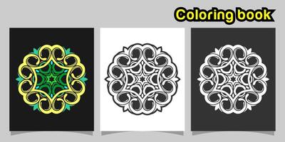 mandala shape coloring book. Isolated on white and black background. accompanied by colored contour. vector