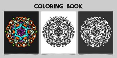 mandala shape coloring book. Isolated on white and black background. accompanied by colored contour. vector