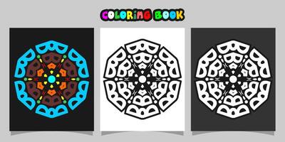 mandala shape coloring book. Isolated on white and black background. accompanied by colored contour. vector