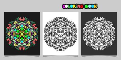 mandala shape coloring book. Isolated on white and black background. accompanied by colored contour. vector