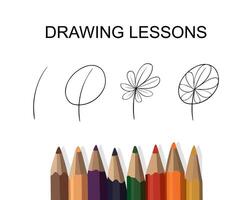 Illustration of a step-by-step drawing of a flower. Drawing lessons. vector