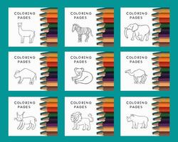 Illustration of a set of coloring pages with animals. Easy coloring pages for children. vector