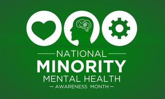National minority mental health awareness month is observed every year in July. Minority mental health awareness month. template for banner, greeting card, poster with background. vector