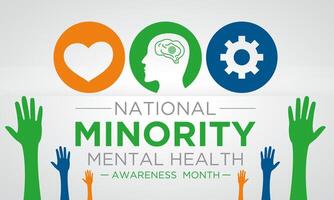 National minority mental health awareness month is observed every year in July. Minority mental health awareness month. template for banner, greeting card, poster with background. vector
