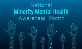 National minority mental health awareness month is observed every year in July. Minority mental health awareness month. template for banner, greeting card, poster with background. vector