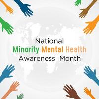 National minority mental health awareness month is observed every year in July. Minority mental health awareness month. template for banner, greeting card, poster with background. vector