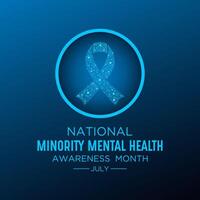 National minority mental health awareness month is observed every year in July. Minority mental health awareness month. template for banner, greeting card, poster with background. vector