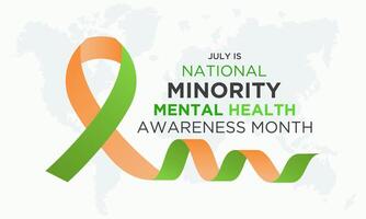 National minority mental health awareness month is observed every year in July. Minority mental health awareness month. template for banner, greeting card, poster with background. vector