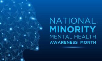 National minority mental health awareness month is observed every year in July. Minority mental health awareness month. template for banner, greeting card, poster with background. vector