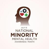 National minority mental health awareness month is observed every year in July. Minority mental health awareness month. template for banner, greeting card, poster with background. vector