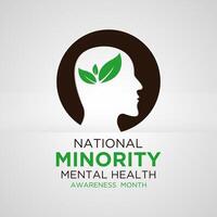 National minority mental health awareness month is observed every year in July. Minority mental health awareness month. template for banner, greeting card, poster with background. vector