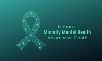 National minority mental health awareness month is observed every year in July. Minority mental health awareness month. template for banner, greeting card, poster with background. vector