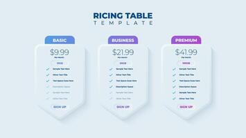 Business price chart template, Web banner checklist template design. Design a price list comparison table. vector