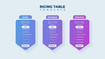 Business price chart template, Web banner checklist template design. Design a price list comparison table. vector