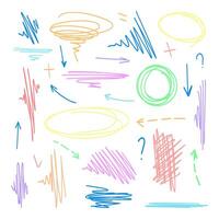Hand-drawn colored underline element set for accent, scribble doodle underline emphasis line shape set. Hand drawn stroke elements. vector