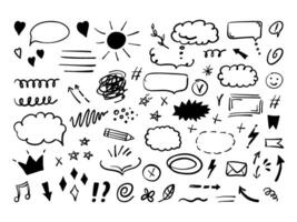 Simple sketch line style elements. Doodle cute ink pen line elements isolated on white background. Doodle arrow, heart, star, decoration symbol, icon set. vector