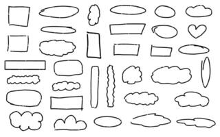 Set of line speech bubbles. Dialogue box in doodle style. Doodles drawing with marker. Text boxes for chats and games. Various talk balloon shapes in retro 90's style vector