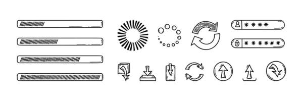 Doodle web ui ux design sketch elements. Website user interface icons, bars, buttons, account log in. Code software technology. vector
