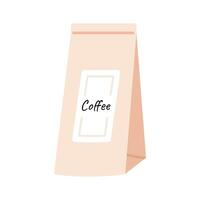 Craft paper bag with coffee. Hand drawn paper bag with coffee bean.Flat illustration isolated on white background vector