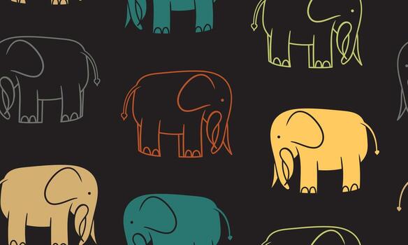 un juguetón sin costura modelo de resumen elefante ilustraciones conjunto en contra un oscuro antecedentes vector