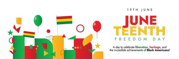 Juneteenth Freedom day. 19th June as Juneteenth day cover banner with abstract art elements, shapes. African American freedom day, Emancipation Day banner, post to celebrate end of slavery in US. vector
