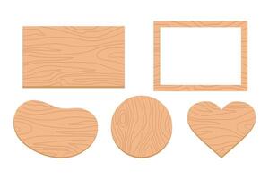 Wooden shapes in geometric forms, smooth figure and heart, wooden frame. Cartoon imitation of a wood. illustration vector