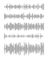 Waveform patterns. Music player or app. Equalizer graphic symbol. Set of voice message template. Audio chat speech sound wave icons. Elements for mobile messenger, podcast online radio interface. vector