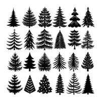 Set of hand drawn pine tree Art Illustration vector