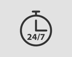 24 7 icon . 24 hour service clock. vector