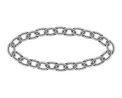 Realistic metal circle frame chain texture. Silver color round chains link isolated on white background. Strong iron chainlet solid three dimensional design element. vector