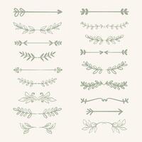 Modern hand draw decorative laurel and floral swirls and text dividers collection vector