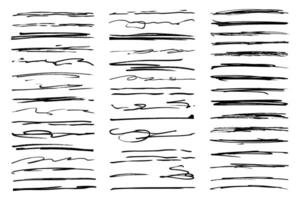 Marker and pen lines for underlining and highlight. Black marker and crayon stroke collection. vector