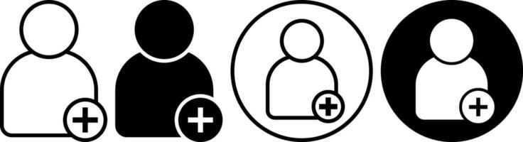 outline silhouette add friend icon set vector