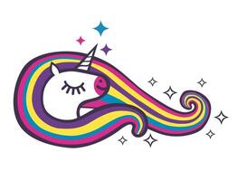 Cute unicorn with rainbow mane. Flat color illustration isolated on white background. vector