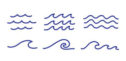 Set of line blue water waves icons. Simple line drawings isolated on white background. vector