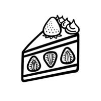Strawberry cake triangle slice line sketch. Black line hand drawn illustration isolated on white background. vector