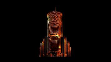 Neon frame effect Doha Tower in Qatar., glow, black background. video