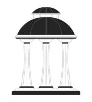 Antique gazebo with dome roof black and white 2D line cartoon object. Architectural decor for garden iisolated outline item. Vintage arbor with columns monochromatic flat spot illustration vector