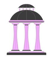 Antique gazebo with dome roof 2D linear cartoon object. Architectural decor for garden isolated line element white background. Vintage arbor with columns color flat spot illustration vector